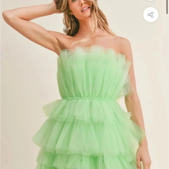 Mable Apple Green Ruffle Strapless Dress - Picture 6 of 6
